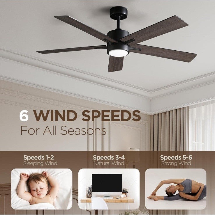 52 inch Modern Ceiling Fan with Light Remote Tri-Color Temperature LED