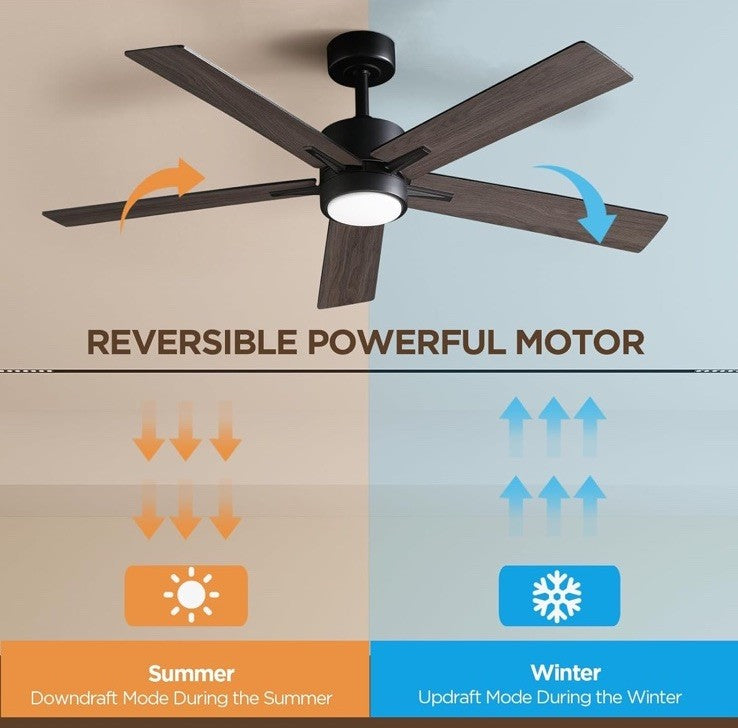 52 inch Modern Ceiling Fan with Light Remote Tri-Color Temperature LED