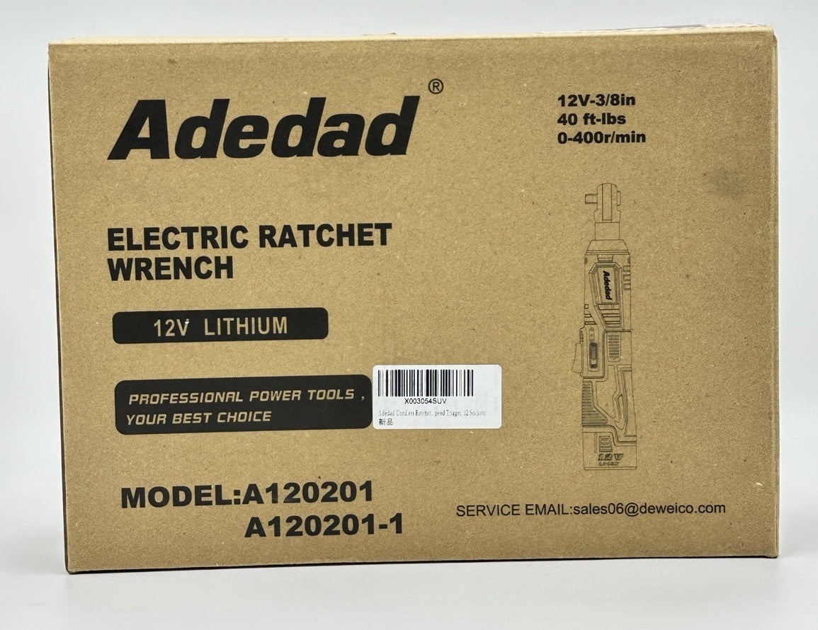 Adedad Cordless Electric Ratchet Wrench Set 3/8" 40 Ft-lb 400 RPM 12V 2 Bat NEW 