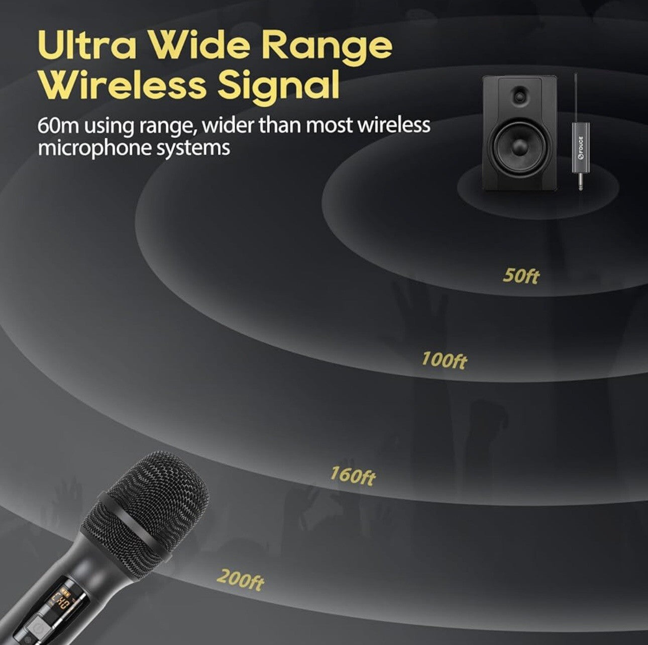 FDUCE W19II Wireless Microphone, Karaoke Mic (Grey and Gold)