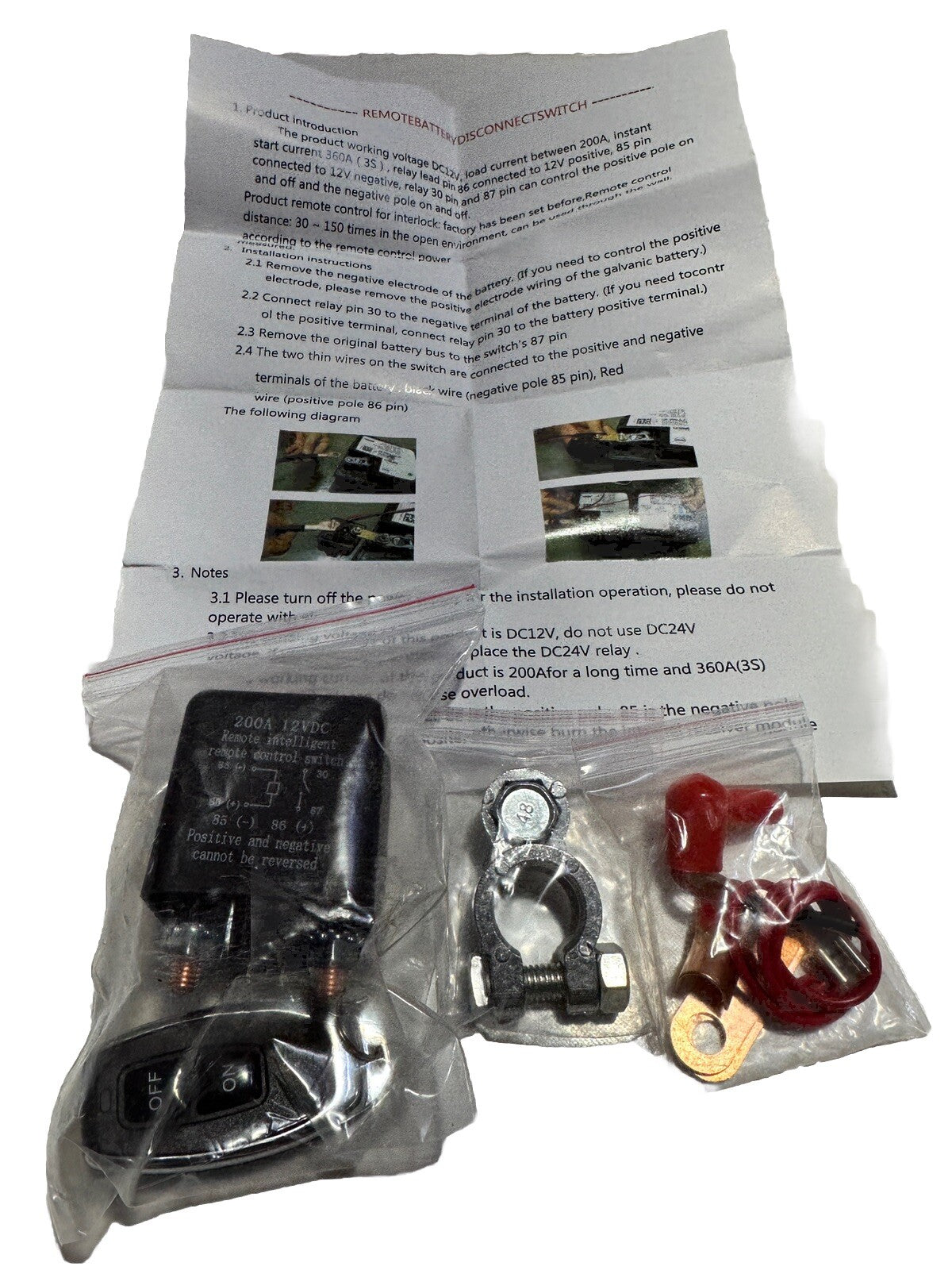 12V 200A Wireless Remote Control Car Battery Disconnect Relay Cut-off