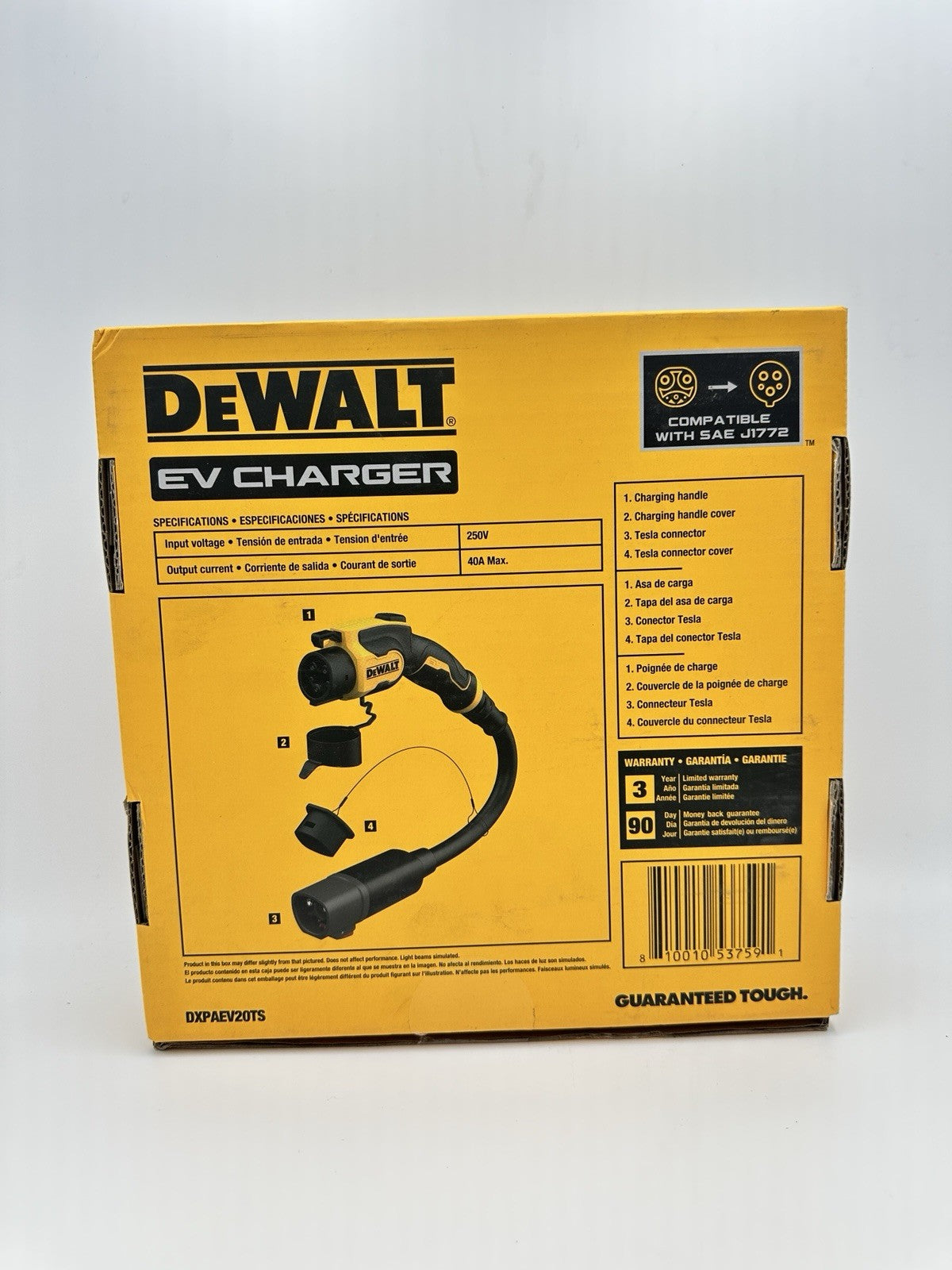 Dewalt Tesla to SAE J1772 Charging Adapter Portable 40 Amp 240 Volt New