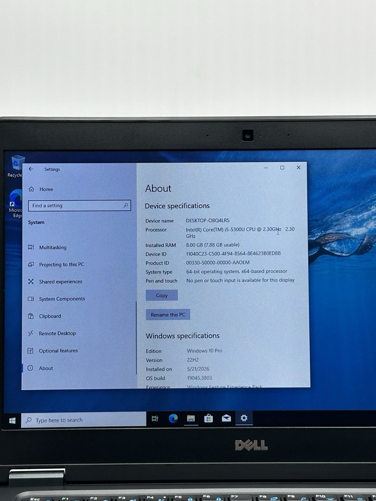 Dell Latitude E7450 Laptop 2.3GHz i5-5300U 8GB 256GB SSD- Win10 No Touch