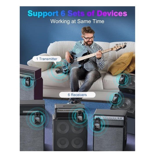 Wireless Guitar System 2.4 GHz with 6 Channels Rechargeable Audio Wireless Guita