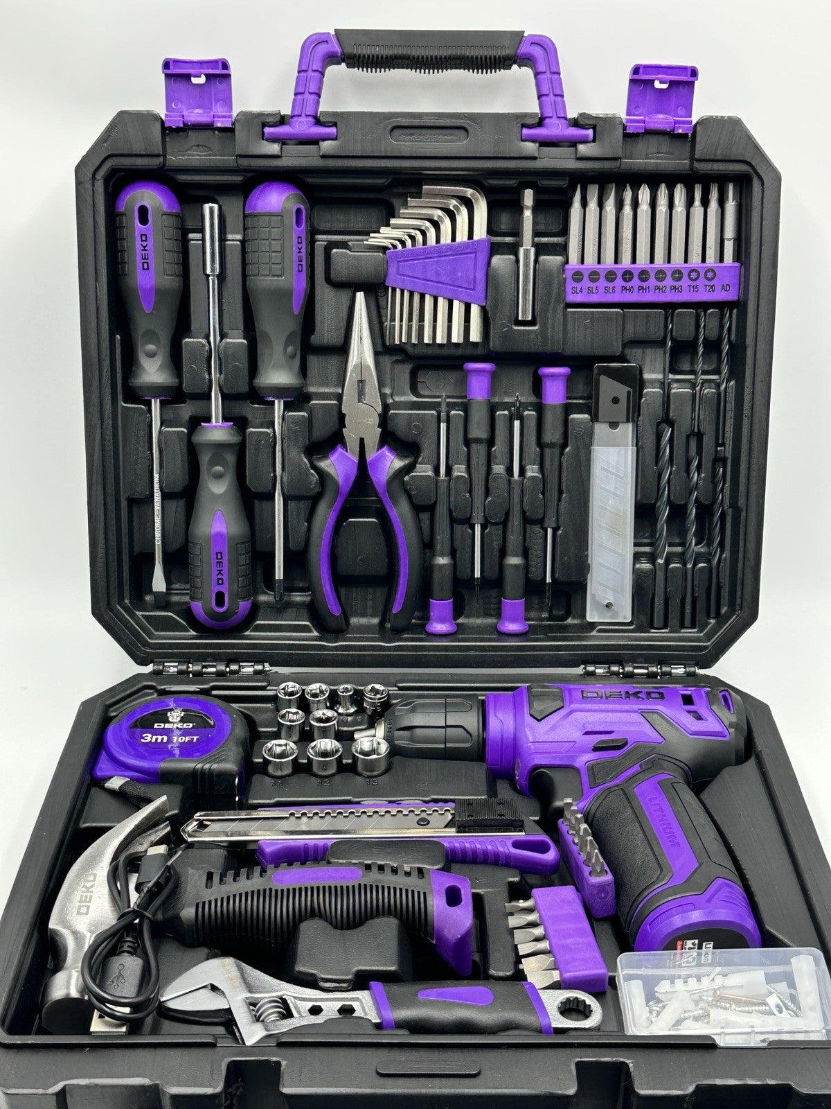 Tool Set: Tool Kit with 8V Cordless Drill, Hand Toolbox with storage case, To...
