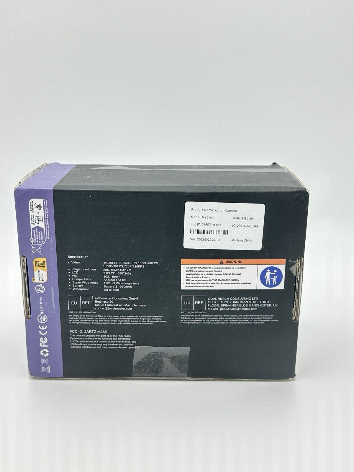 Apexcam M80 Air 4K 20MP Wifi Action Camera Open Box New