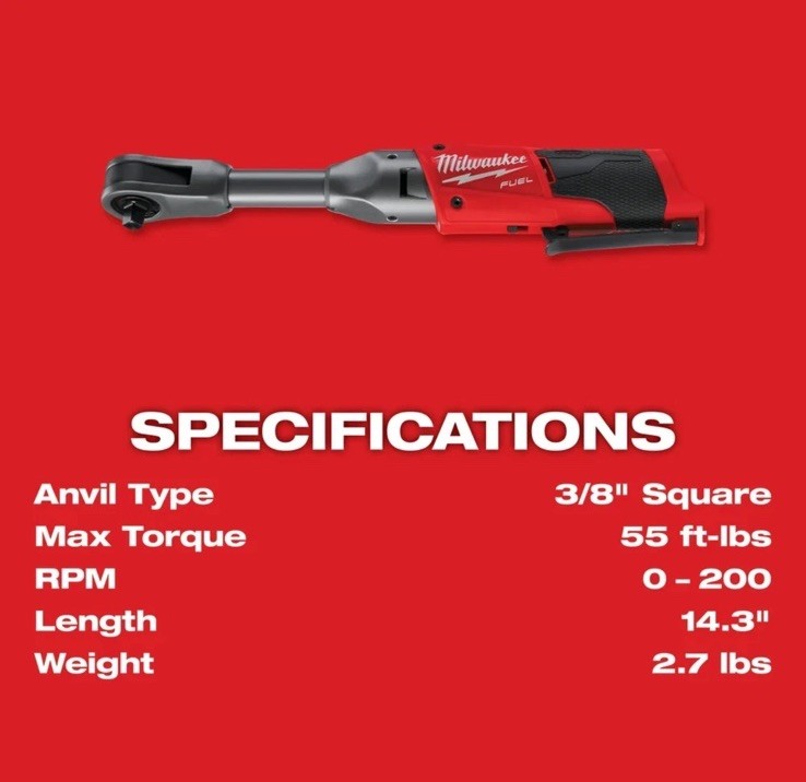 Milwaukee 2560-21 M12 FUEL 12V 3/8 Inch Extended Reach Ratchet 2.0AH Kit