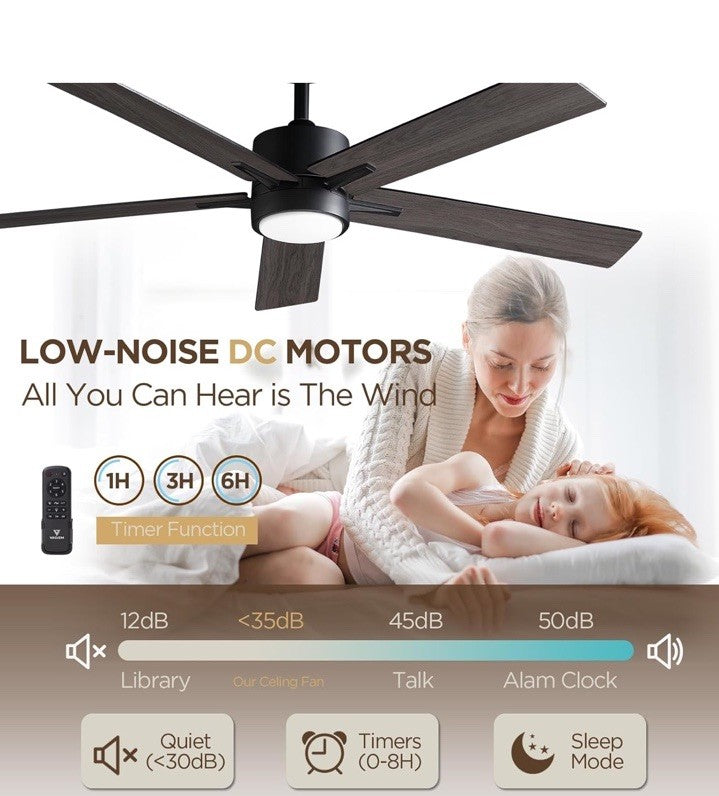 52 inch Modern Ceiling Fan with Light Remote Tri-Color Temperature LED
