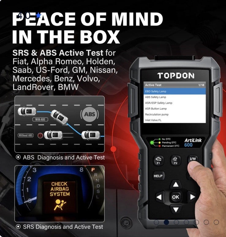 TOPDON ARTILINK600 OBDII SCANNER ABS SRS WITH 3 RESET SERVICE