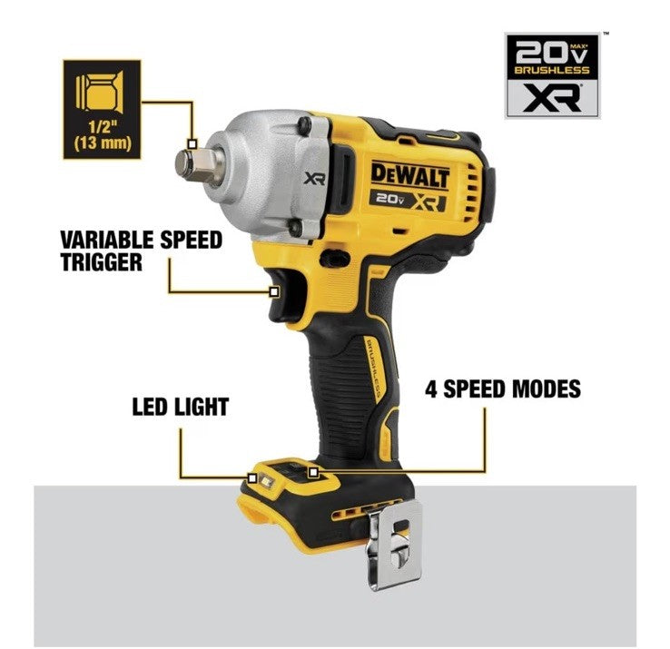 DEWALT 20V MAX XR Cordless Impact Wrench 1/2 Bare Tool Only DCF892B Detent Anvil