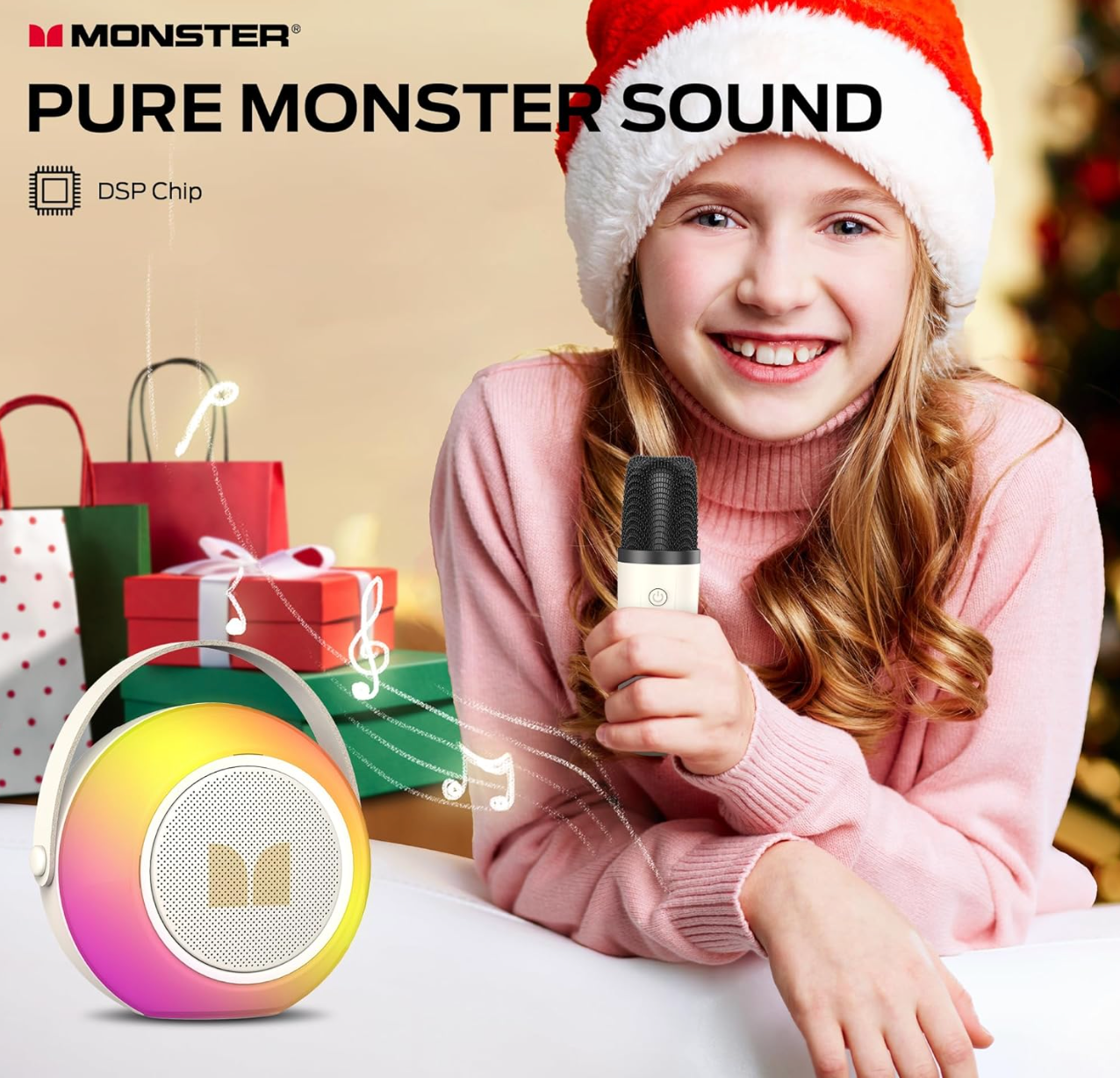 Monster Mini Karaoke Machine for Kids Adults, Portable Bluetooth Speakers with 2 Wireless Microphone