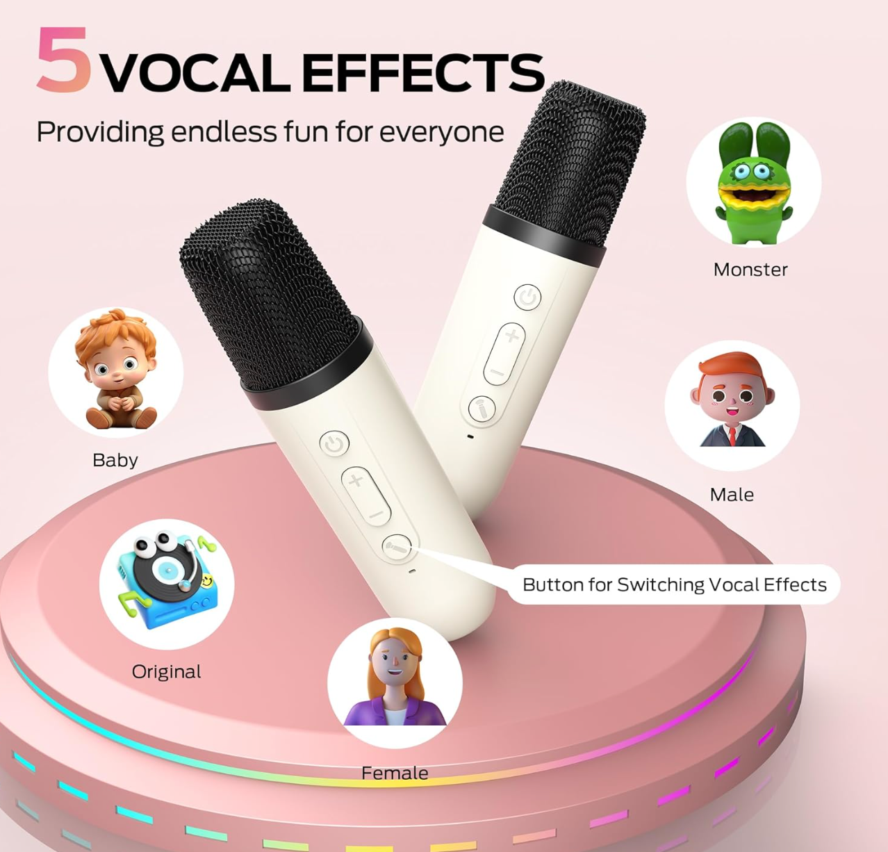 Monster Mini Karaoke Machine for Kids Adults, Portable Bluetooth Speakers with 2 Wireless Microphone