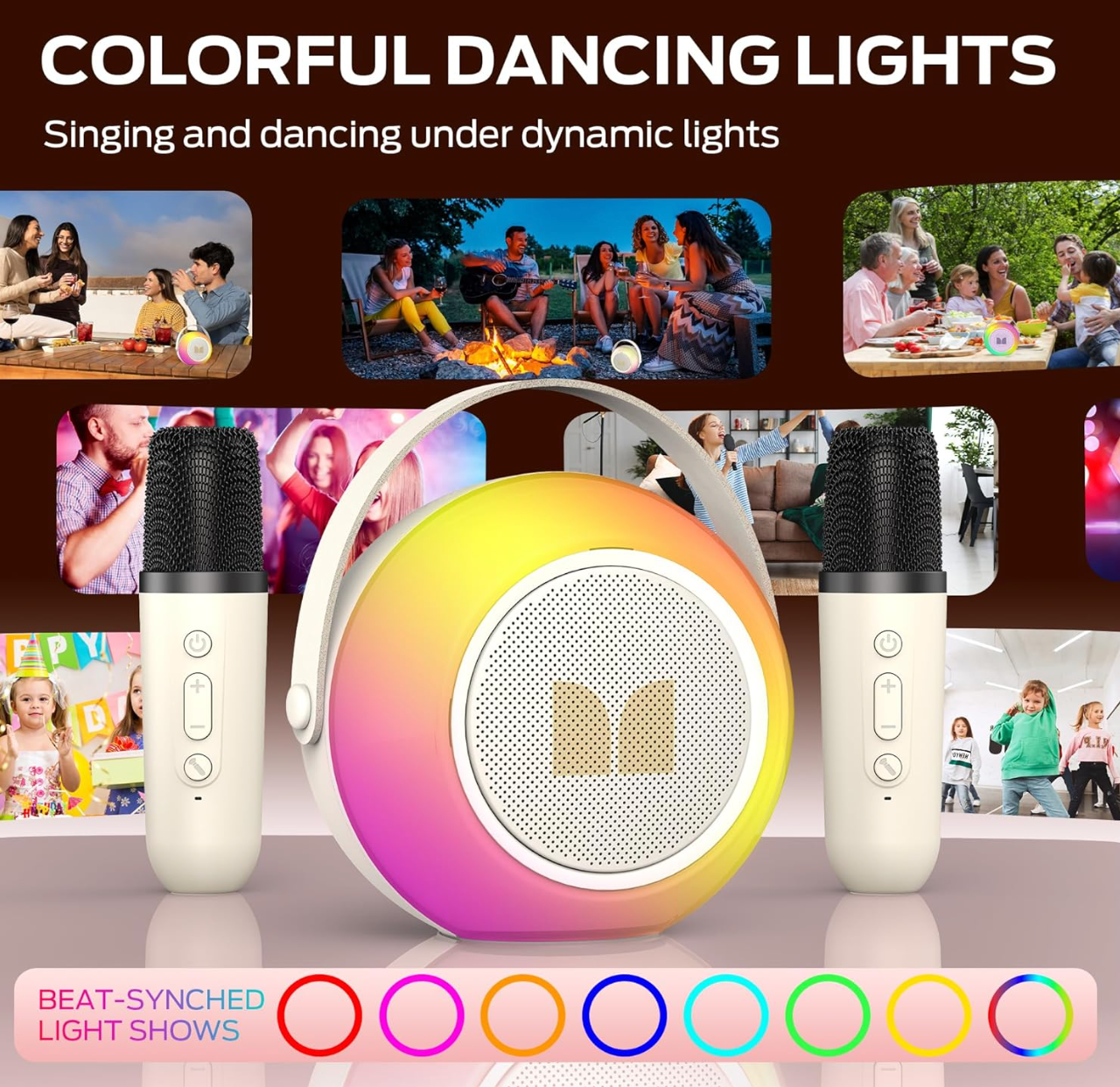 Monster Mini Karaoke Machine for Kids Adults, Portable Bluetooth Speakers with 2 Wireless Microphone