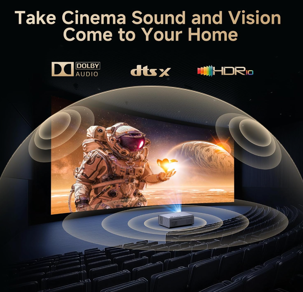 Kogata Outdoor Projector - Auto Focus 6D Keystone Smart Projector for Home Theater Native 1080P (Brand New)
