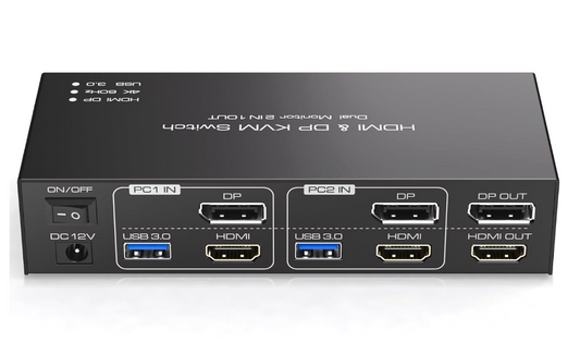 KVM Switch 2 Monitors 2 Computers Display Port and HDMI